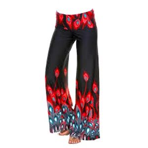 White Mark peacock feather wide leg palazzo pants size 1XL NWT red black teal